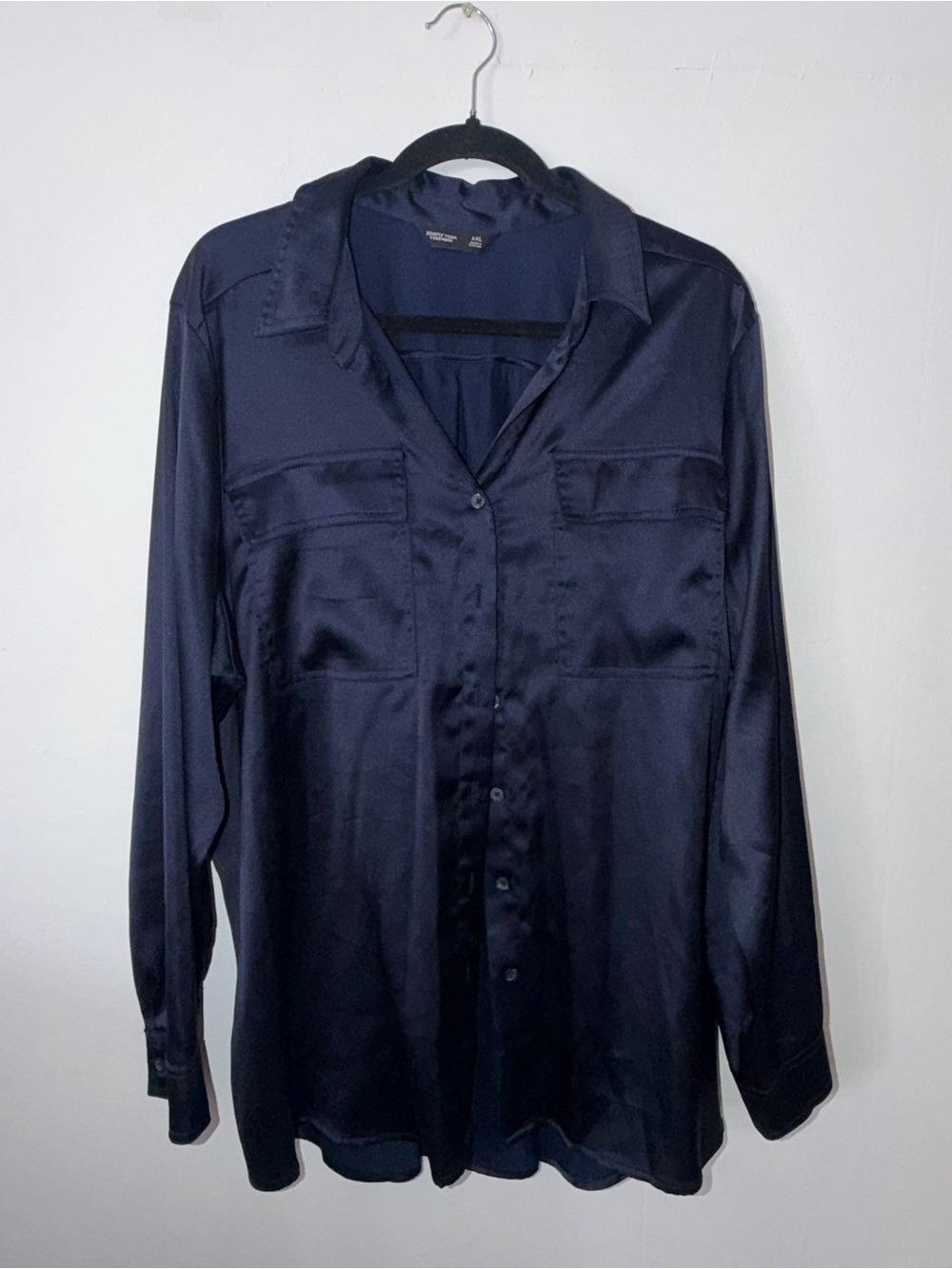 Simply Vera Vera Wang Navy Satin Button-Down Blouse